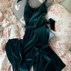 Gianni Bini green Velvet Jumpsuit